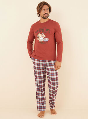 Pijama Largo Garfield Algodón,Naranjo,hi-res