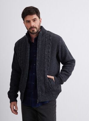 Sweater Full Zipper Grueso Tipo Chaqueta,Marengo,hi-res