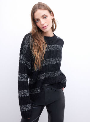 Sweater Rayado con Lurex Manga Larga,Diseño 1,hi-res