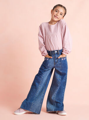 Jeans Wide Leg con Distintos Tonos de Denim,Azul Eléctrico,hi-res