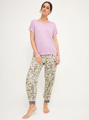 Pijama Polera Lisa y Pantalon Estampado,Diseño 1,hi-res