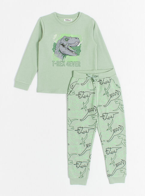 Pijama Franela Estampado Niño,Verde Claro,hi-res