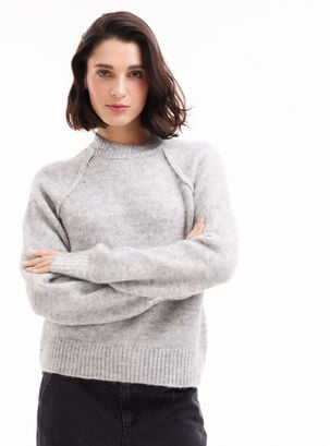 Sweater Con Puños Y Cuello Metalizado,Gris Claro,hi-res