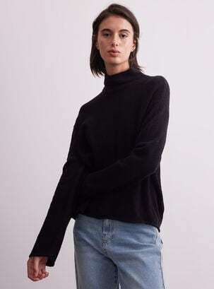 Sweater Holgado Cuello Alto Con Lana,Negro,hi-res