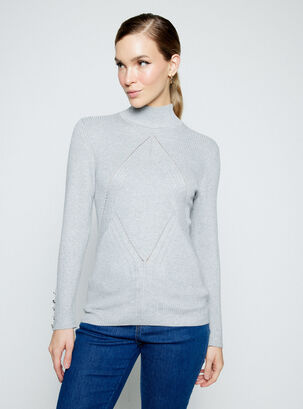 Sweater Ajustado con Diseño Acanalado y Botones en Puños,Gris,hi-res