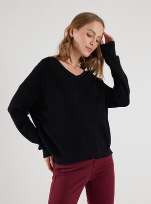 Sweater Diseño De Trenza Frontal,Negro,hi-res