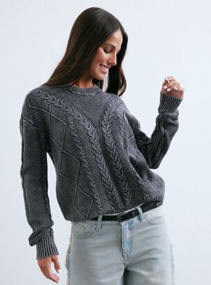 Sweater Lavado Detalle Trenza,Negro,hi-res
