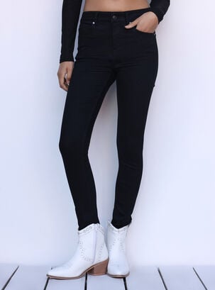 Jeans Skinny Fit Denim Tiro Alto Clásico,Negro,hi-res