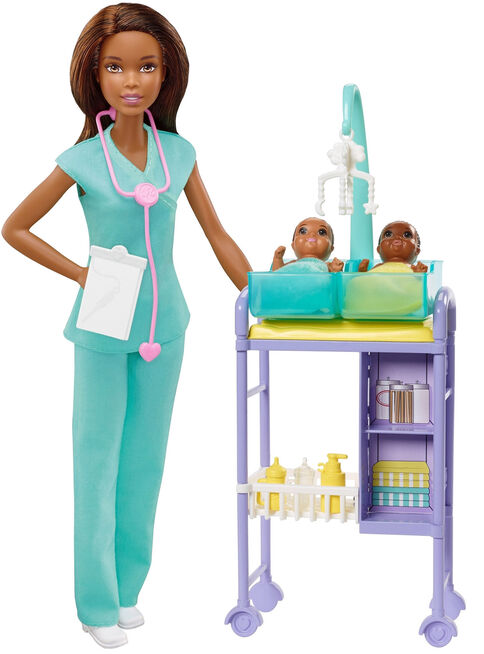 Muñeca Set Pediatra Morena 2 Bebés Barbie Careers,,hi-res