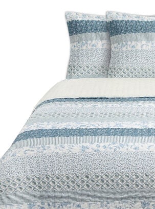Quilt Stylo 2 Plazas Stylo Flores Sherpa                      ,Azul,hi-res