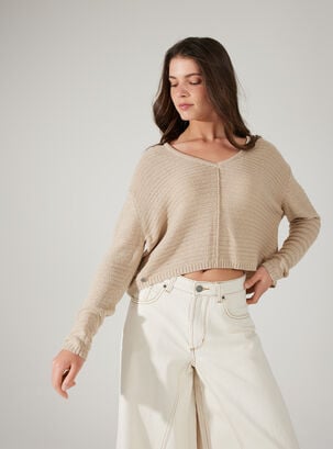 Sweater Con Costura,Beige,hi-res