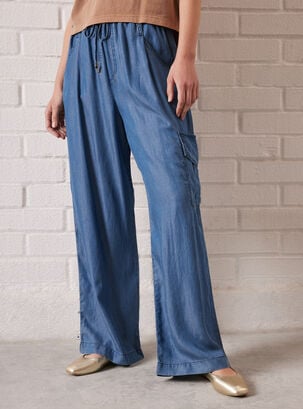 Jeans Fit Ancho Con Pretina Elasticada,Azul Oscuro,hi-res