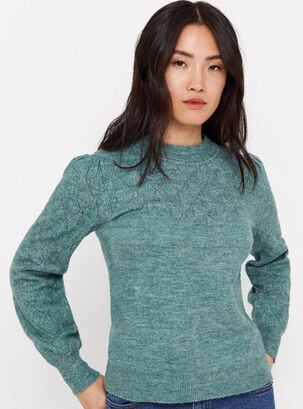 Sweater Combinado Punto Liso,Turquesa,hi-res