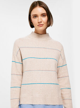 Sweater Bimateria Rayas Lurex,Nogal,hi-res