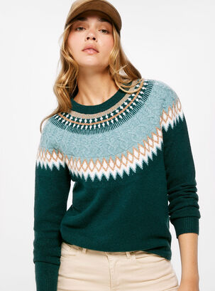 Sweater Cuello Jacquard Lurex,Verde,hi-res