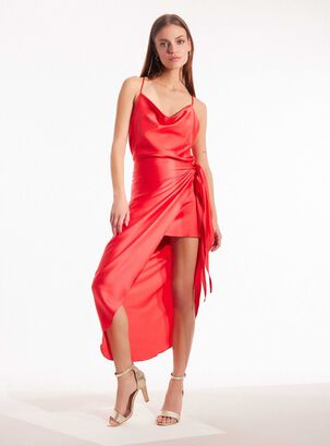 Vestido Diseño Recogido,Rojo,hi-res