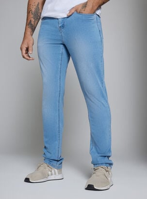 Jeans Focalizado Slim Fit Tiro Medio,Celeste,hi-res