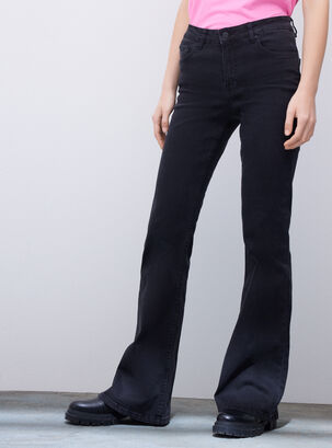 Jeans Flare Tiro Medio Liso,Negro,hi-res