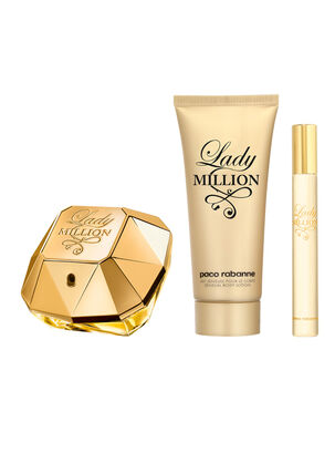 Set Perfume Paco Rabanne Lady Million EDP Mujer 80 ml + Body Lotion 100 ml + Megaspritzer 10 ml,,hi-res