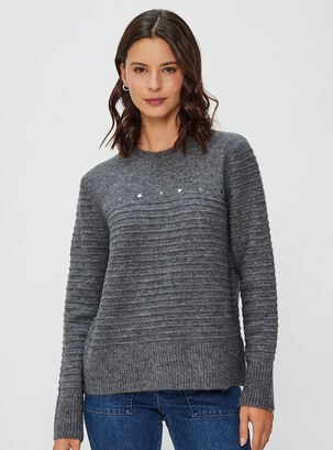 Sweater Tejido Melange Aplicación Tachas Frontal,Marengo,hi-res