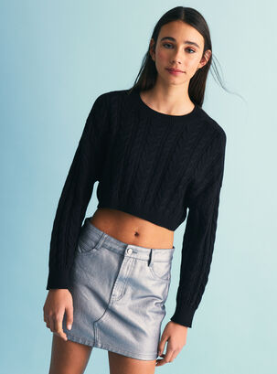 Sweater Crop Diseño Trenzas,Negro,hi-res