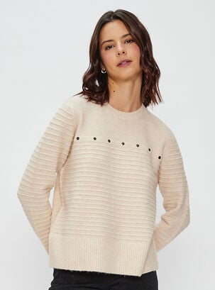 Sweater Tejido Mini Tachas Frontal,Beige,hi-res