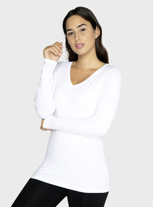 Camiseta Básica Manga Larga Algodón,Blanco,hi-res