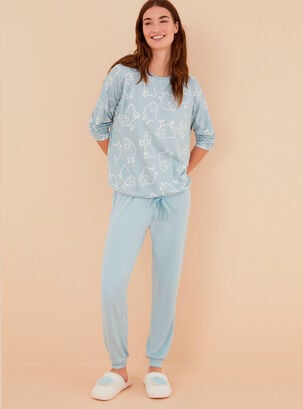 Pijama Largo Ovejas Punto Cálido,Azul,hi-res