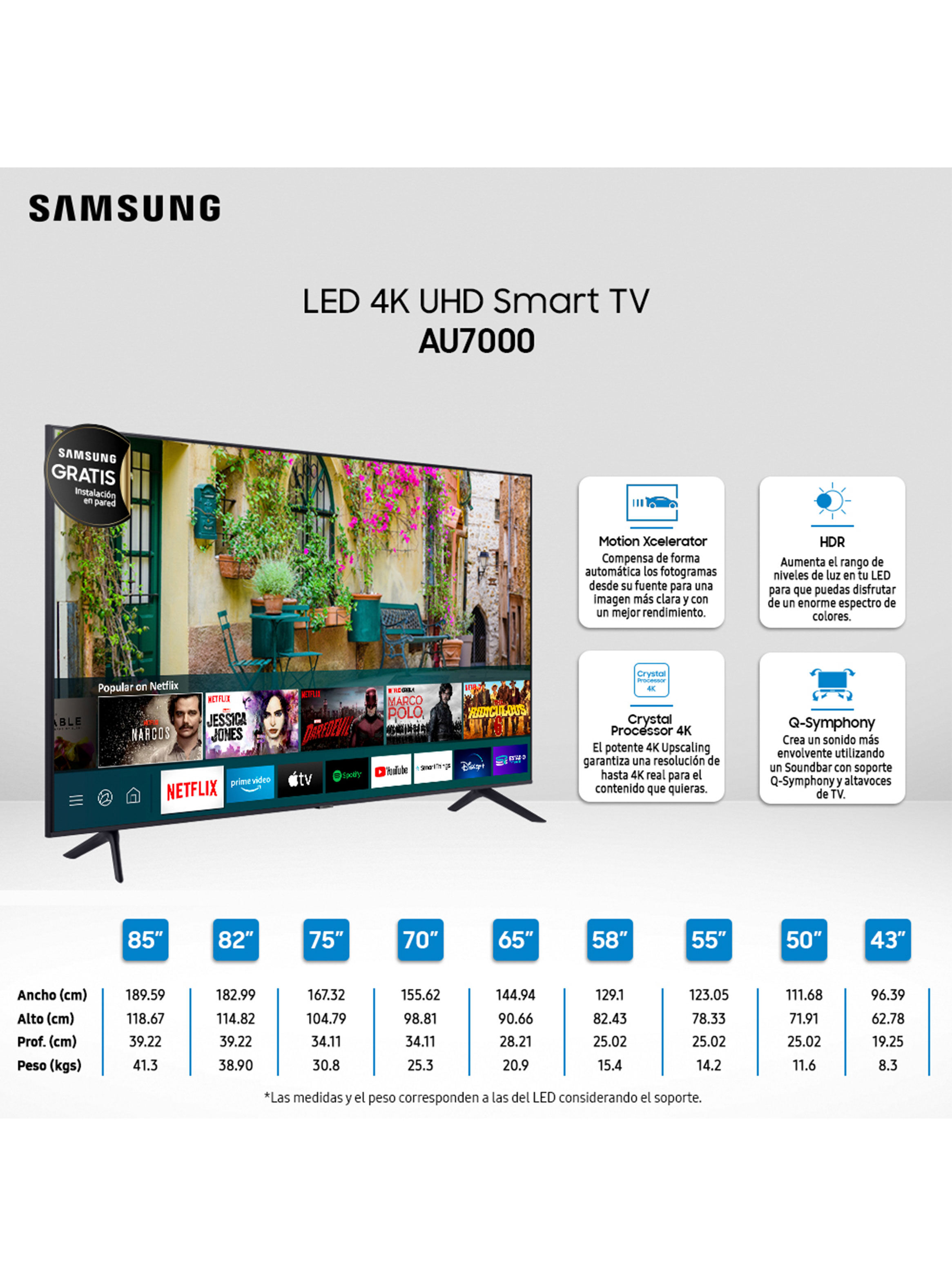 Pantalla 65 Pulgadas Samsung LED Smart TV 4K Ultra HD UN-65AU7000