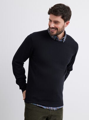 Sweater Básico Cuello Redondo Algodón,Negro,hi-res