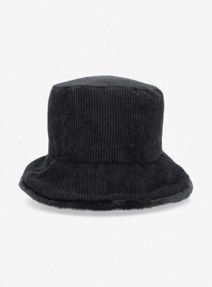 Sombrero Bucket Cotelé Interior Peludito,Negro,hi-res