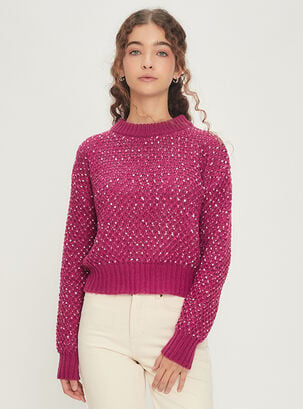 Sweater Tela Detalle Rosé,Fucsia,hi-res