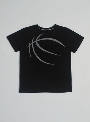 Polera Diseño de Balón Básquetbol y Estampado,Negro,hi-res