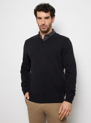 Sweater Cuello V Essential,Negro,hi-res
