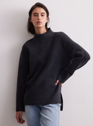Sweater Largo Cuello Alto,Gris Oscuro,hi-res
