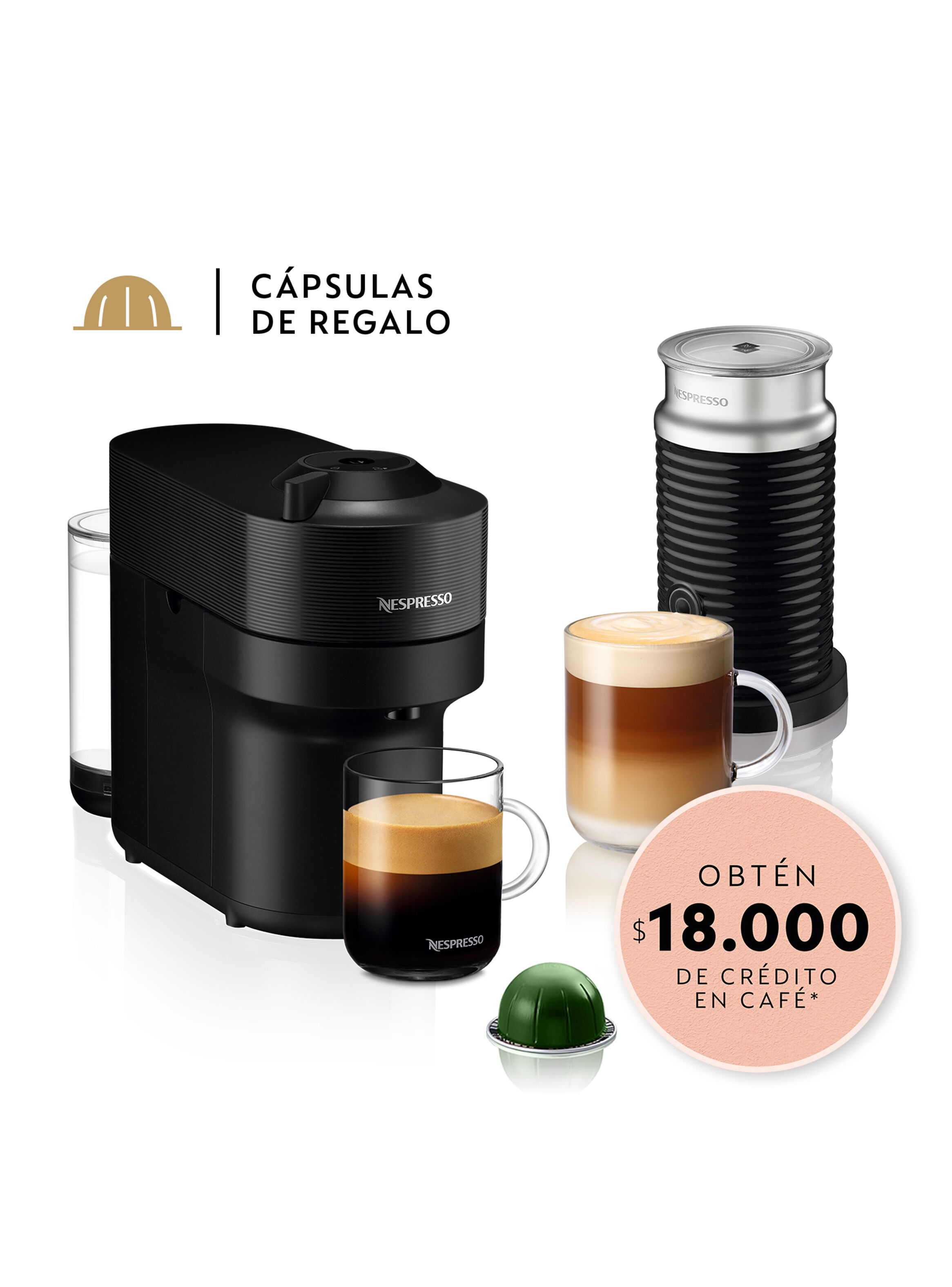 NESPRESSO Cafetera Inissia Con Espumador De Leche Y Travel Mug Nespresso