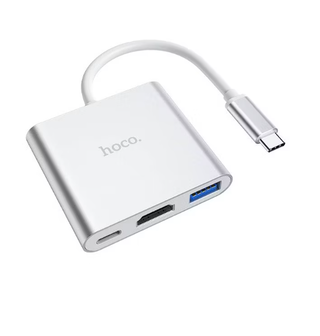 Adaptador Hoco HB14 Tipo-C a HDMI a USB 3.0 plateado,hi-res