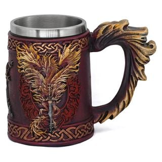 Tazón taza 3D Dragón flamas de fuego Fenix espada vikingo ,hi-res