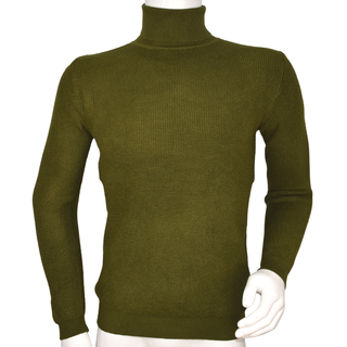 Sweater Hombre Elasticado Cuello Alto Beatle Verde Musgo,hi-res