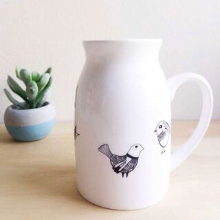 Jarro lechero cerámica pájaros blanco y negro Paper Home,hi-res