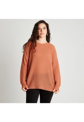 Sweater Con Lurex Cuello Redondo Terracota,hi-res