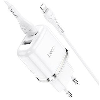 Cargador Hoco N4 2.4A Cable Lightnin Doble USB Blanco,hi-res