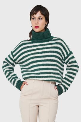 Sweater Holgado Rayado Cuello Alto Verde Nicopoly,hi-res