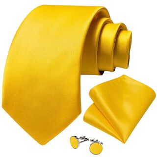 Corbata Amarilla Hombre Seda + Paño + Colleras. Modelo Amarillo Italiano,hi-res
