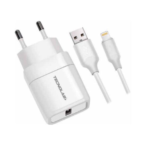 Cargador De Pared USB Carga Rapida 2.4A Cable USB A Lightning Blanco Tecnolab,hi-res