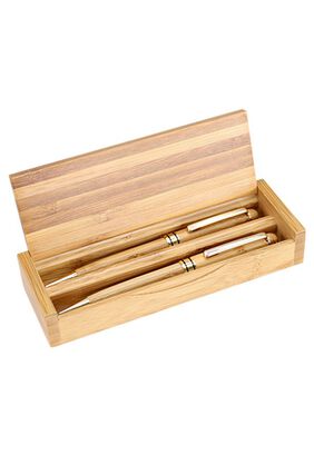 Set 2 Bolígrafo Lápiz Estuche De Bambú Deluxe,hi-res