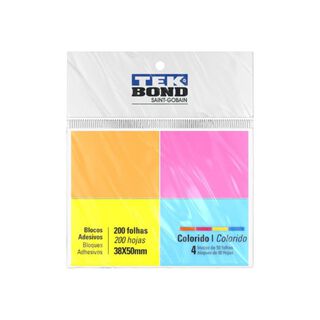 Notas Adhesivas 4 Colores - 38x50mm 200 Hojas Tekbond,hi-res