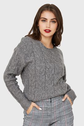 Sweater Trenzado Tipo Lana Grafito Nicopoly,hi-res