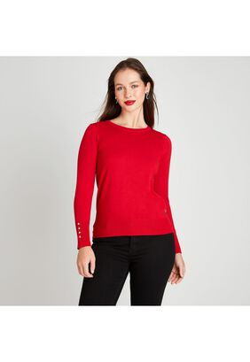 Sweater Cuello Redondo Con detalle En Manga Rojo,hi-res