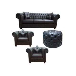 Juego Living Chesterfield Capitone 3+1+1+Pouf Capitone Cafe,hi-res